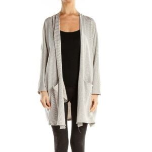 DONNI Grey Longline Lagenlook Ribbed Open Front Lightweight Cardigan Sweater O/S